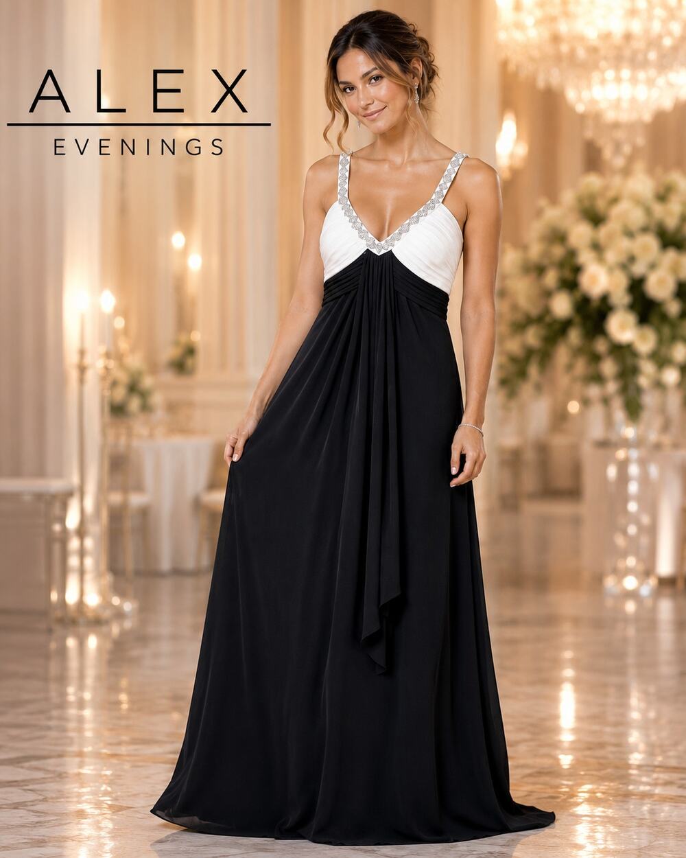 Alex Evenings Beaded Black & Ivory Formal Gown Size 6